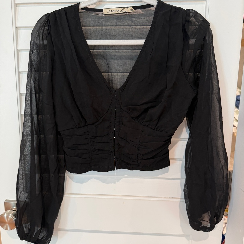 Liberty Love Whimsygoth Chiffon Bustier Top Sz S Black Crop Long Sleeves